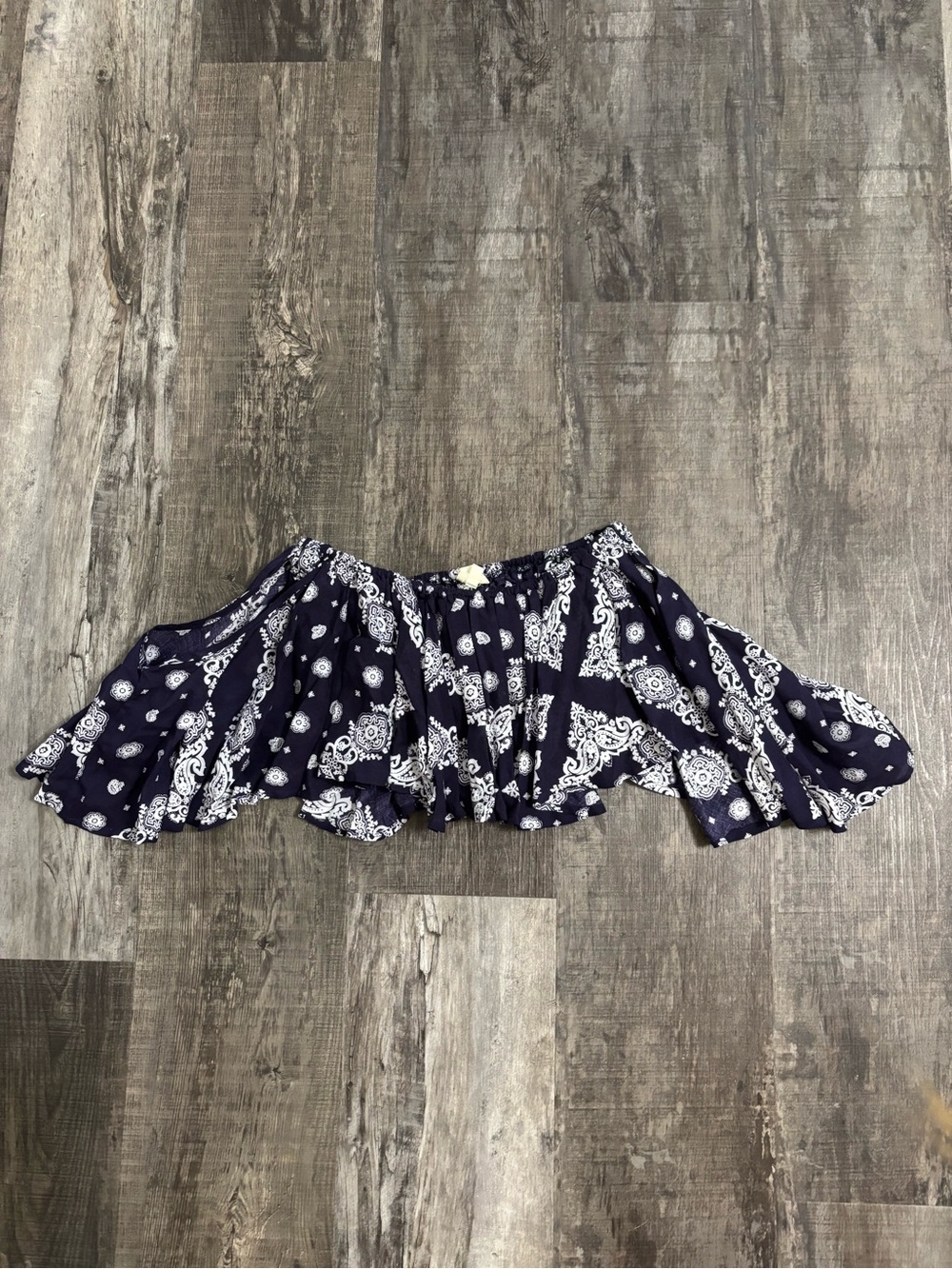 Surf Gypsy Navy Blue Paisley Off-Shoulder Crop Top